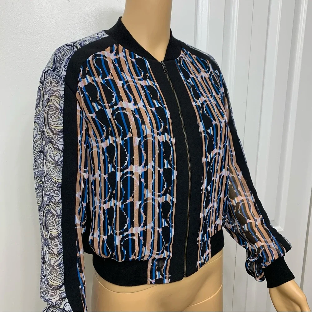BCBGMaxAzria Harrison Zip Up Lightweight Bomber Jacket Top Paisley Blouse Size S - Picture 5 of 15
